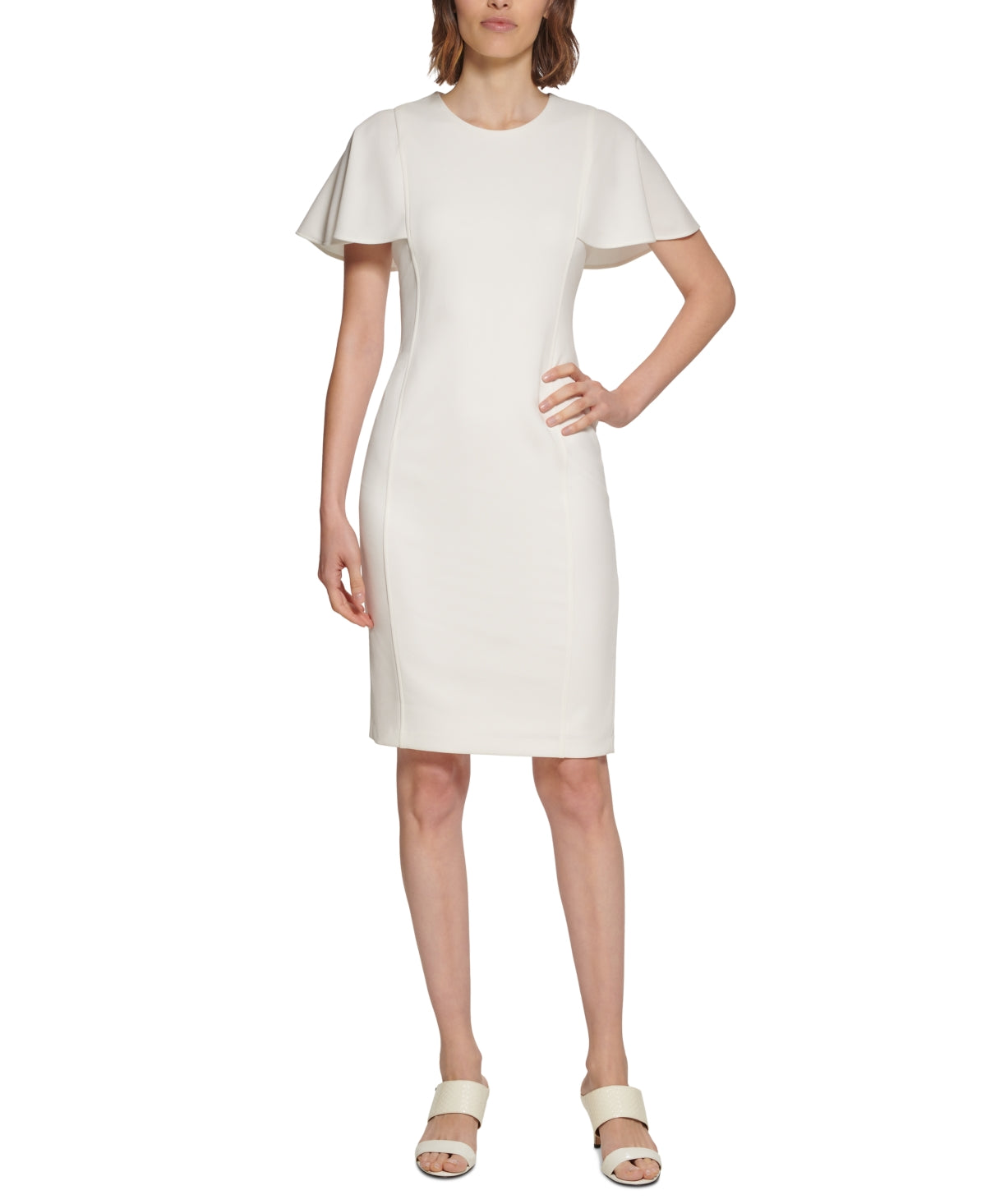 Vestido midi executivo feminino Calvin Klein, branco, tamanho 4
