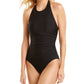 Calvin Klein Maiô Feminino Gola Alta Halter One Piece Maiô Preto Tamanho 8