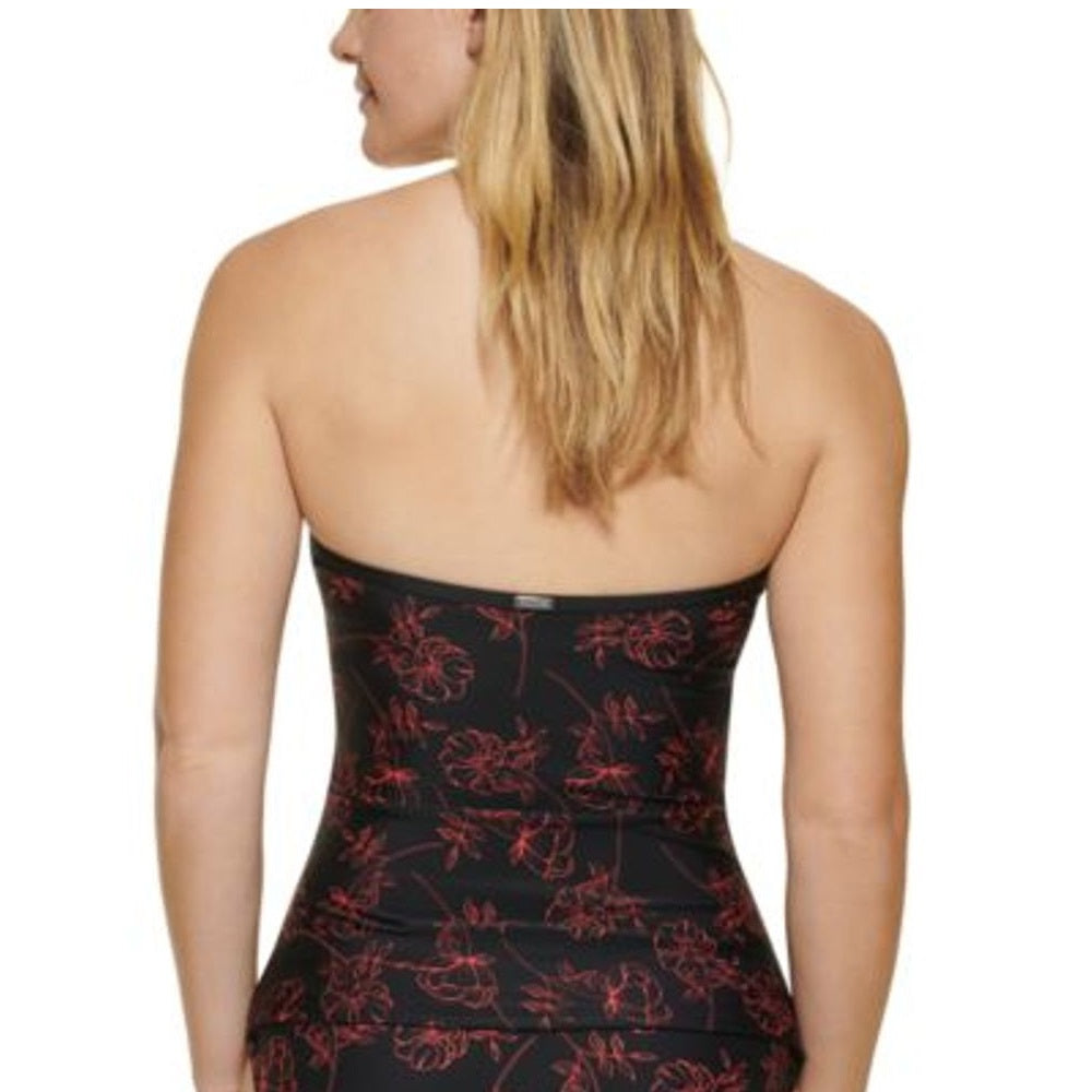 Calvin Klein Feminino Estampado V Wire Bandeau Halter Tankini Top Maiô Preto Tamanho X-G