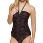 Calvin Klein Feminino Estampado V Wire Bandeau Halter Tankini Top Maiô Preto Tamanho Grande