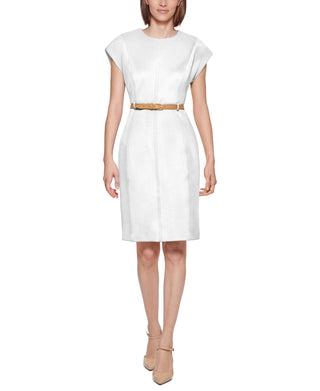 Calvin Klein Women's Belted Sheath Dress White Size 16