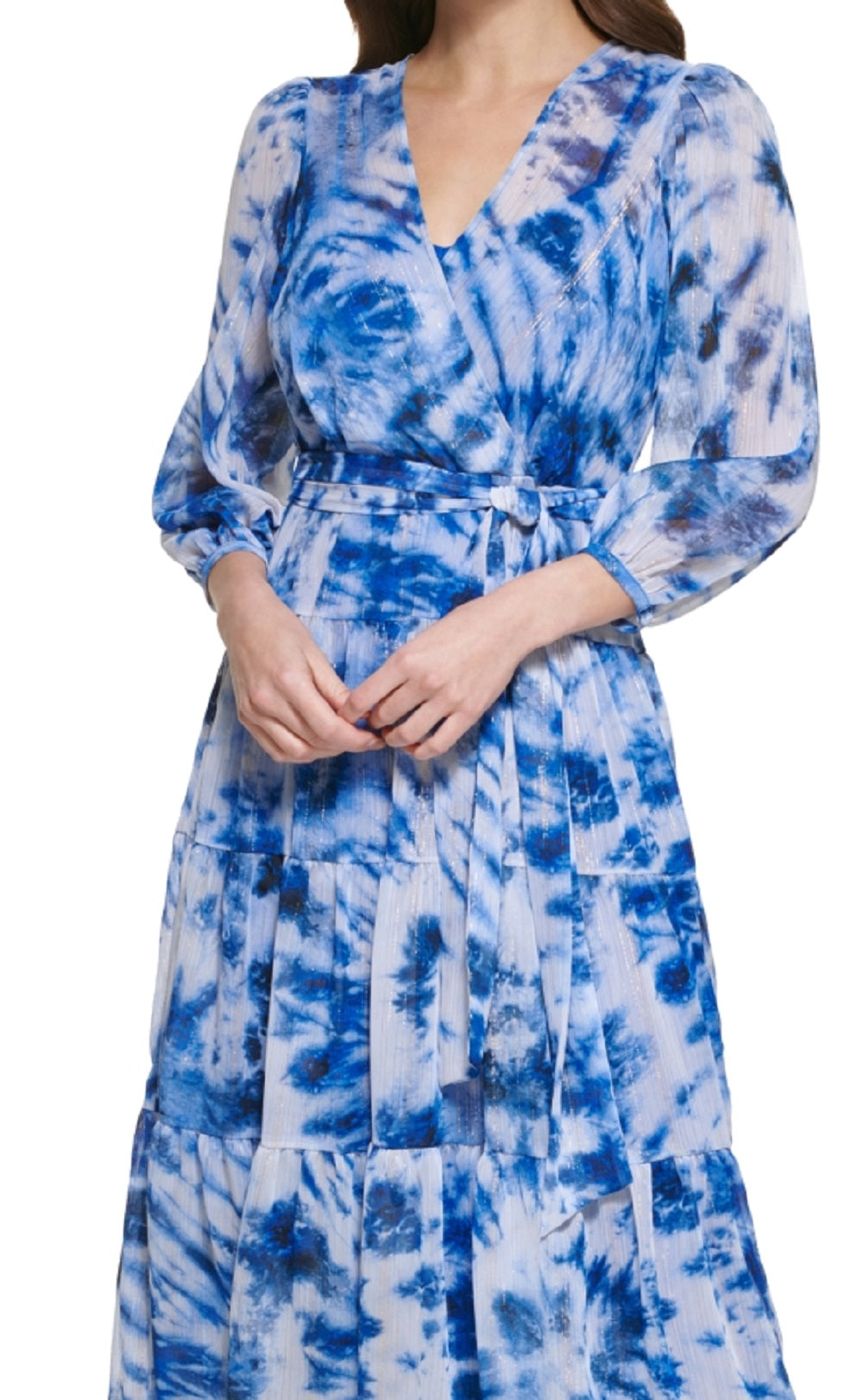 Vestido Calvin Klein Feminino Tie Dye Metálico Azul Tamanho 16