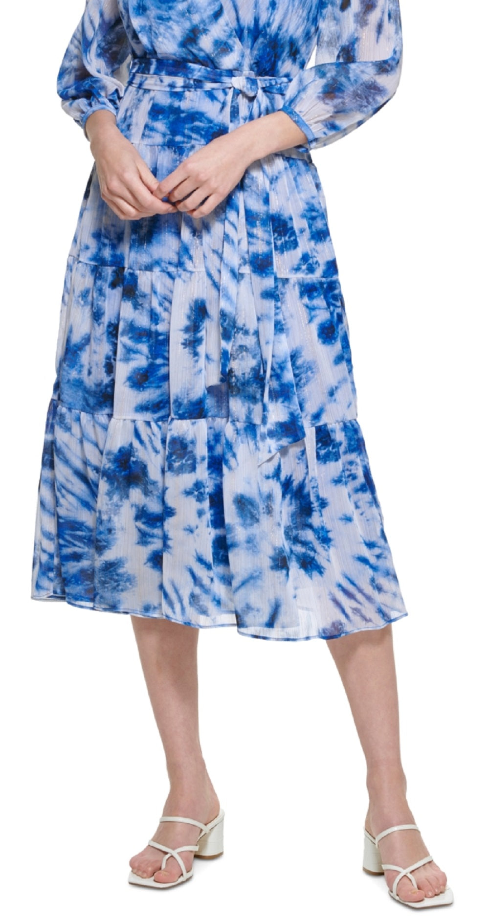 Vestido Calvin Klein Feminino Tie Dye Metálico Azul Tamanho 16