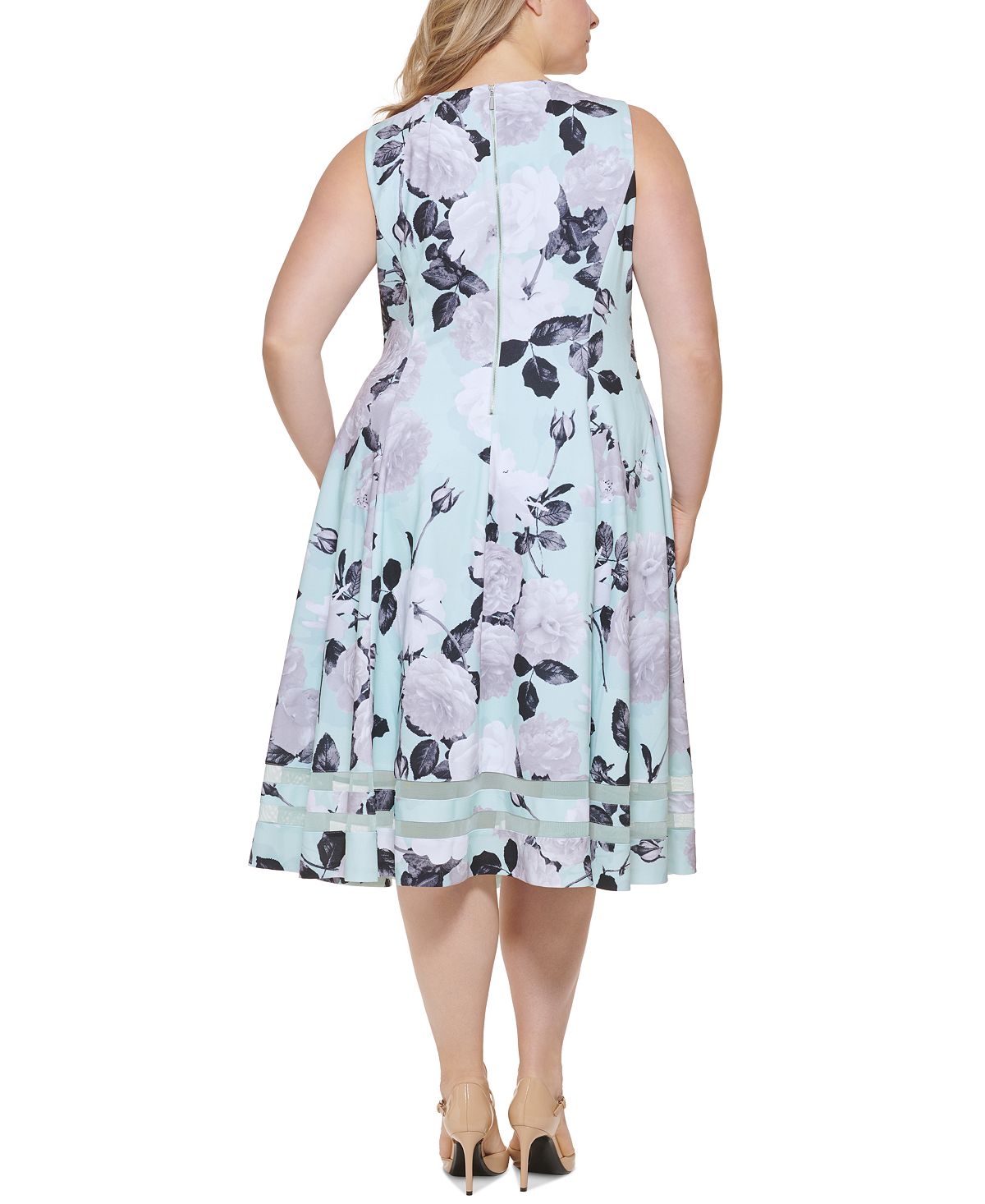 Vestido midi Calvin Klein feminino plus size com estampa floral e panturrilha, azul, tamanho 18W