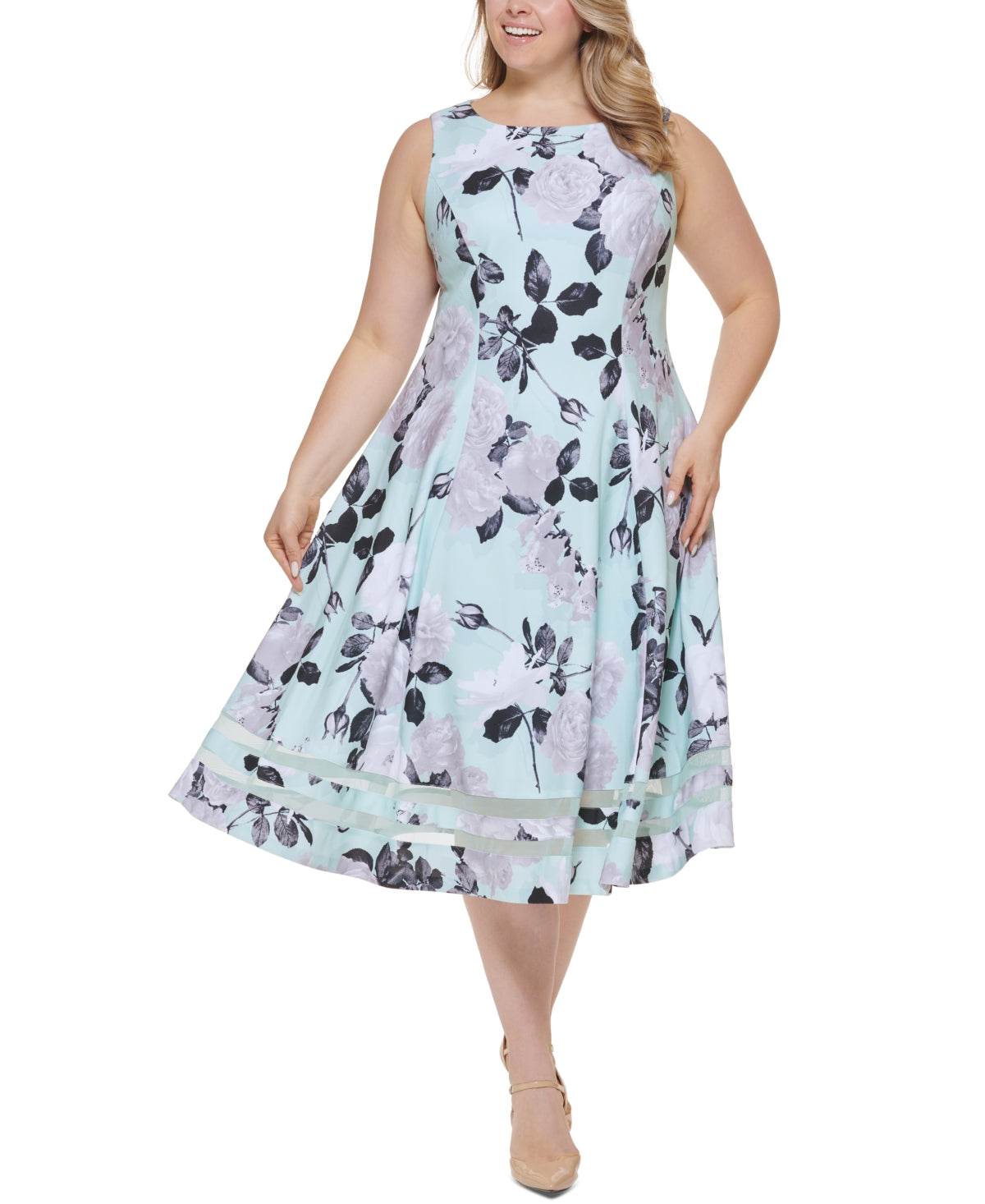 Vestido Calvin Klein Feminino Estampa Floral Illusion Hem Azul Tamanho 16W