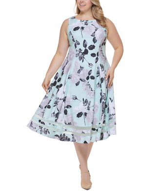 Calvin Klein Women's Floral Print Illusion Hem Dress Blue Size 16W