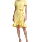 Vestido Calvin Klein Feminino com Babados e Babados em Crepe Scuba Amarelo Tamanho 12 Petite