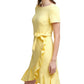 Vestido Calvin Klein Feminino com Babados e Babados em Crepe Scuba Amarelo Tamanho 12 Petite
