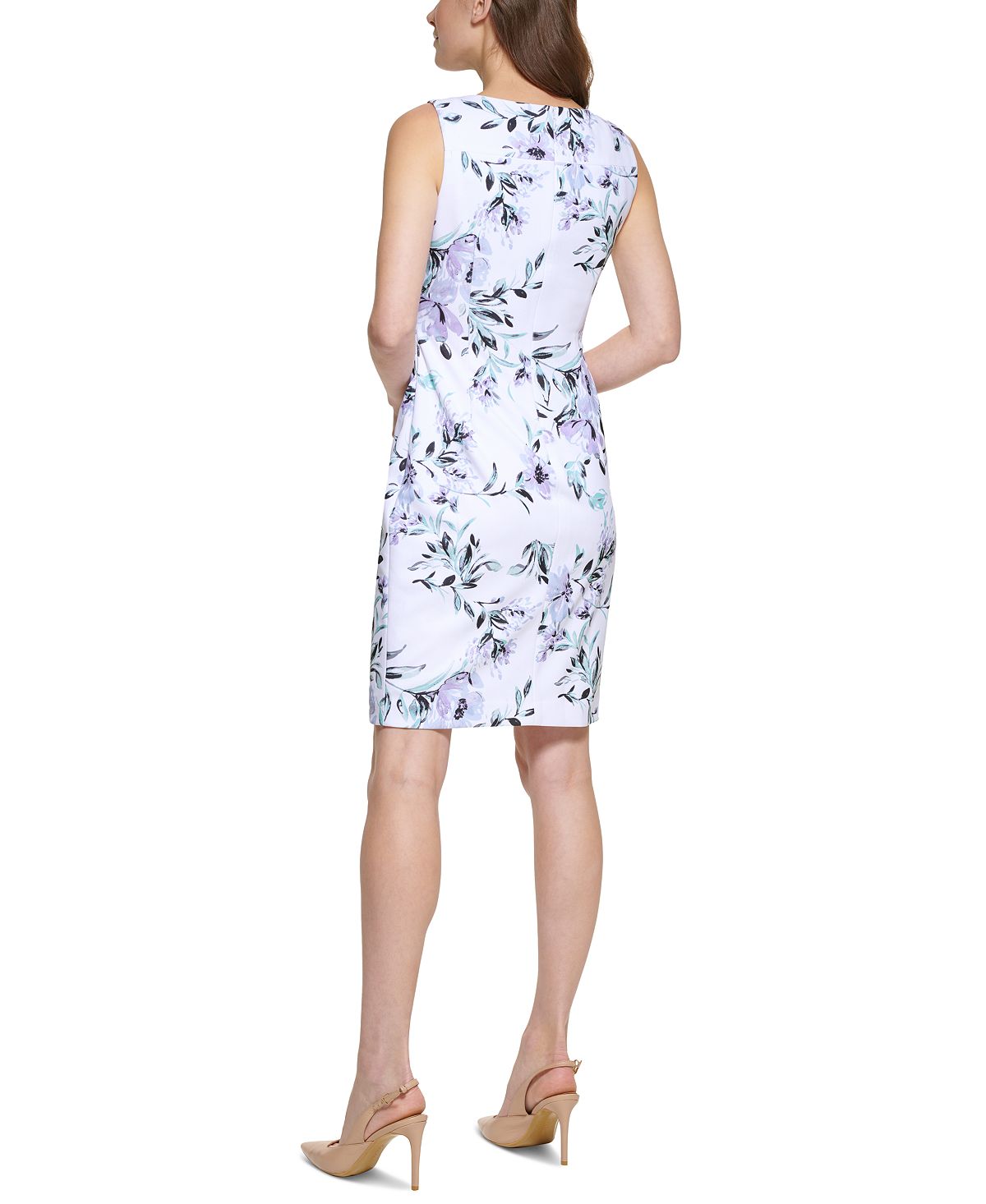 Vestido Calvin Klein Feminino Estampa Floral Acima do Joelho Branco Tamanho 4 Petite