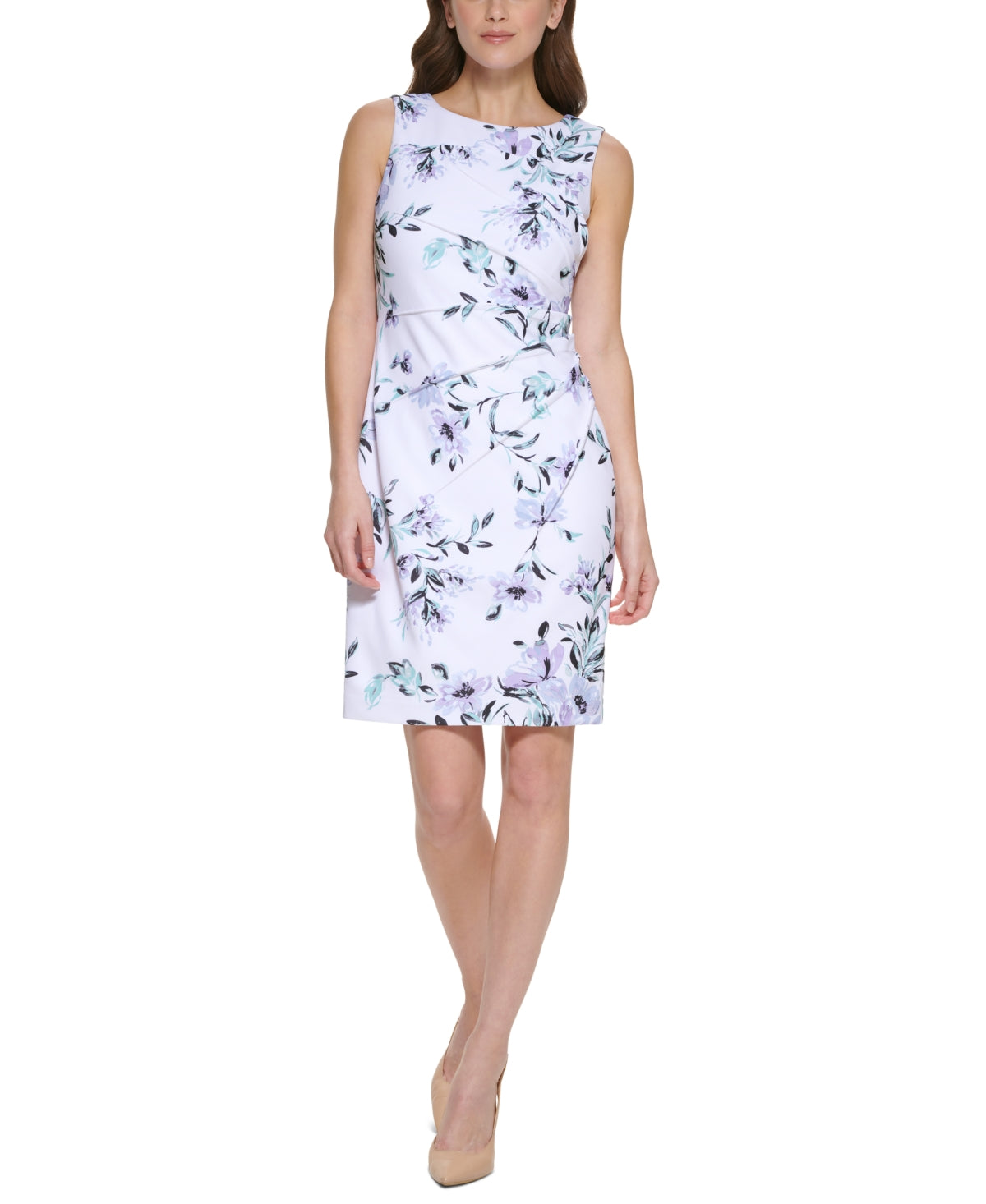Vestido Calvin Klein Feminino Estampa Floral Acima do Joelho Branco Tamanho 4 Petite