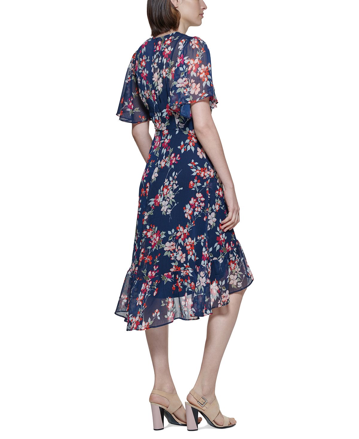 Vestido Calvin Klein Feminino Surplice High Low Azul Tamanho 8 Petite