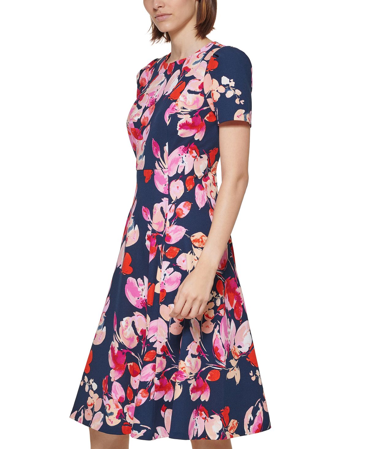 Vestido Calvin Klein Feminino Estampa Floral Fit &amp; Flare Azul Tamanho 0 Petite