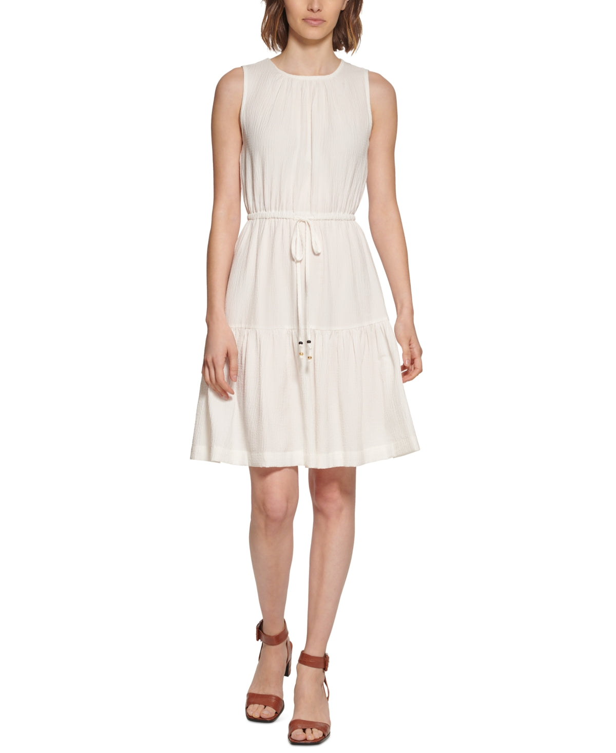 Vestido Calvin Klein Feminino com Ajuste Fino e Flare, Branco, Tamanho 4