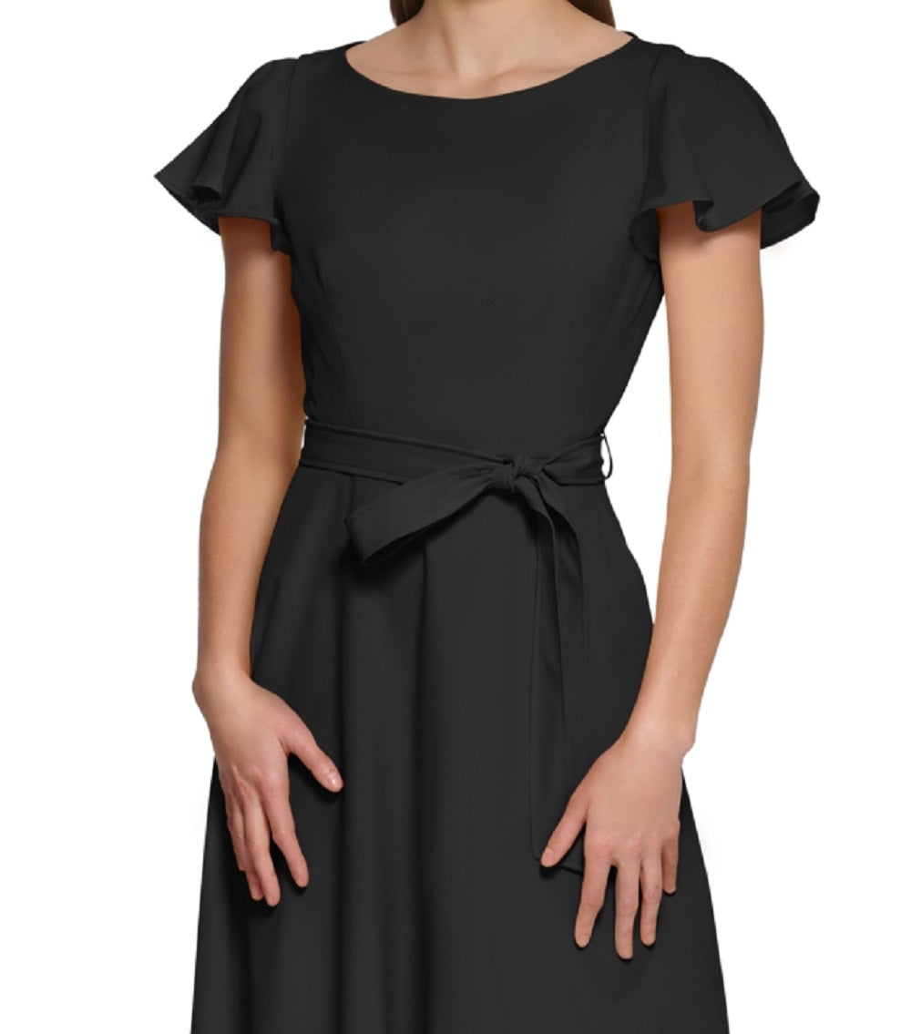 Vestido Calvin Klein Feminino Manga Flutter Fit &amp; Flare Preto Tamanho 4