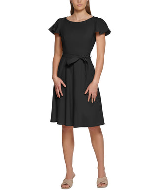 Vestido Calvin Klein Feminino Manga Flutter Fit &amp; Flare Preto Tamanho 4