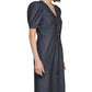 Vestido jeans feminino Calvin Klein com manga bufante e bainha azul, tamanho 10