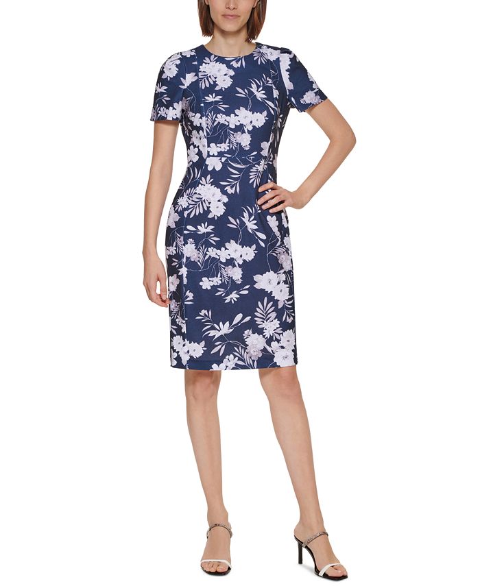 Vestido Calvin Klein Feminino Estampado Azul Tamanho 2 Petite