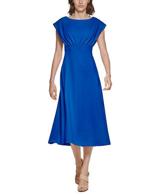 Vestido midi feminino Calvin Klein com manga curta, azul, tamanho 6