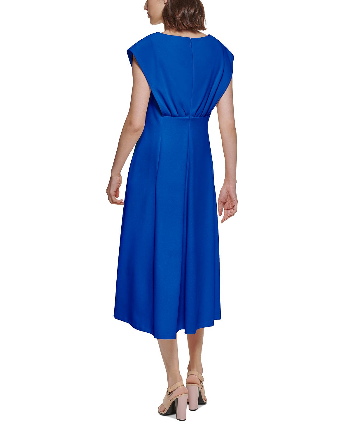 Vestido midi feminino Calvin Klein com manga curta, azul, tamanho 2