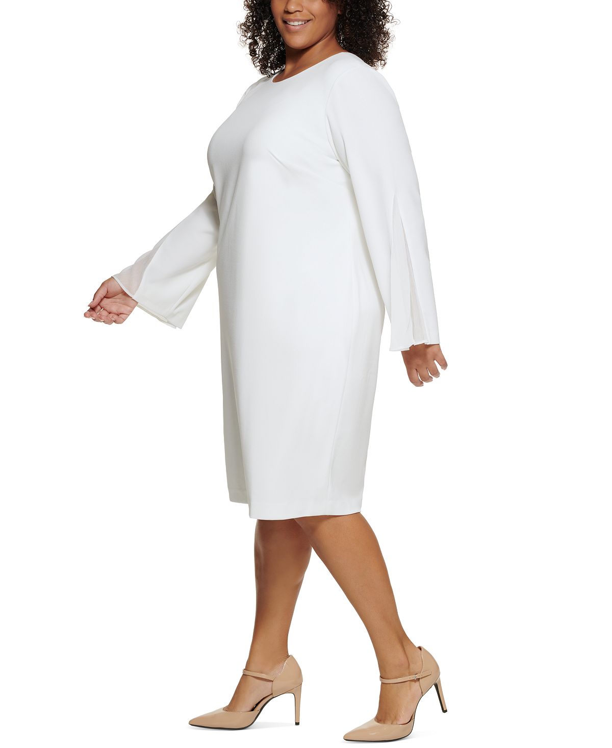 Vestido tubinho Calvin Klein feminino com manga flare, branco, tamanho 20W