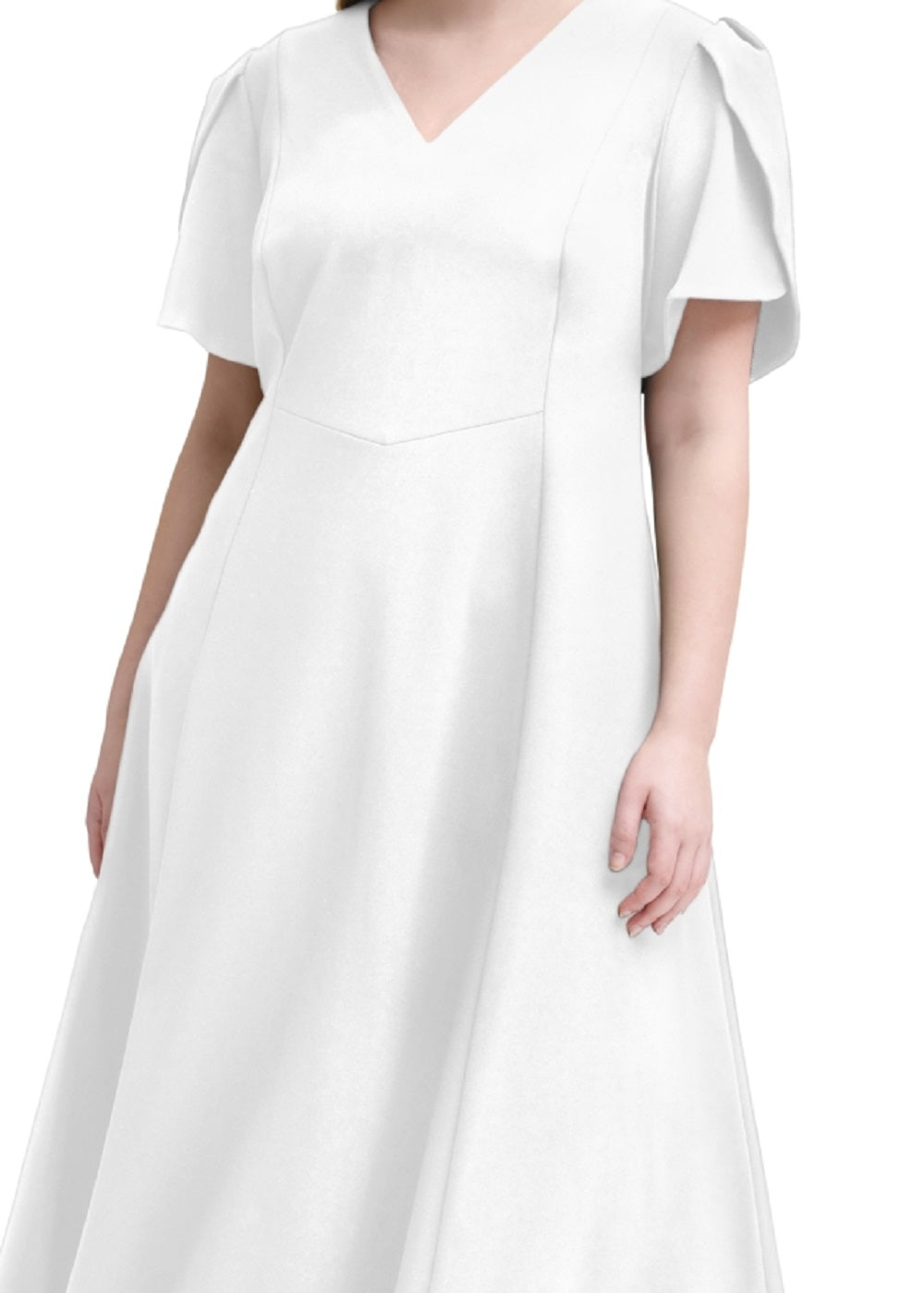 Vestido midi feminino Calvin Klein com manga tulipa, branco, tamanho 20W