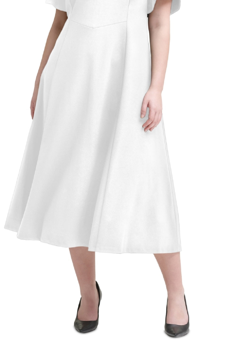 Vestido midi feminino Calvin Klein com manga tulipa, branco, tamanho 20W