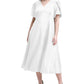 Vestido midi feminino Calvin Klein com manga tulipa, branco, tamanho 20W