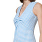 Vestido midi xadrez Calvin Klein feminino com nó frontal, azul, tamanho 8