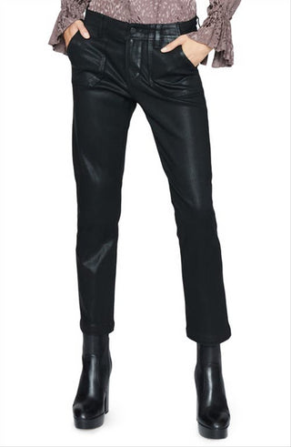 Calça PAIGE Mayslie com revestimento de tornozelo reto e revestimento preto luxuoso, tamanho 29, preta, tamanho 29-28