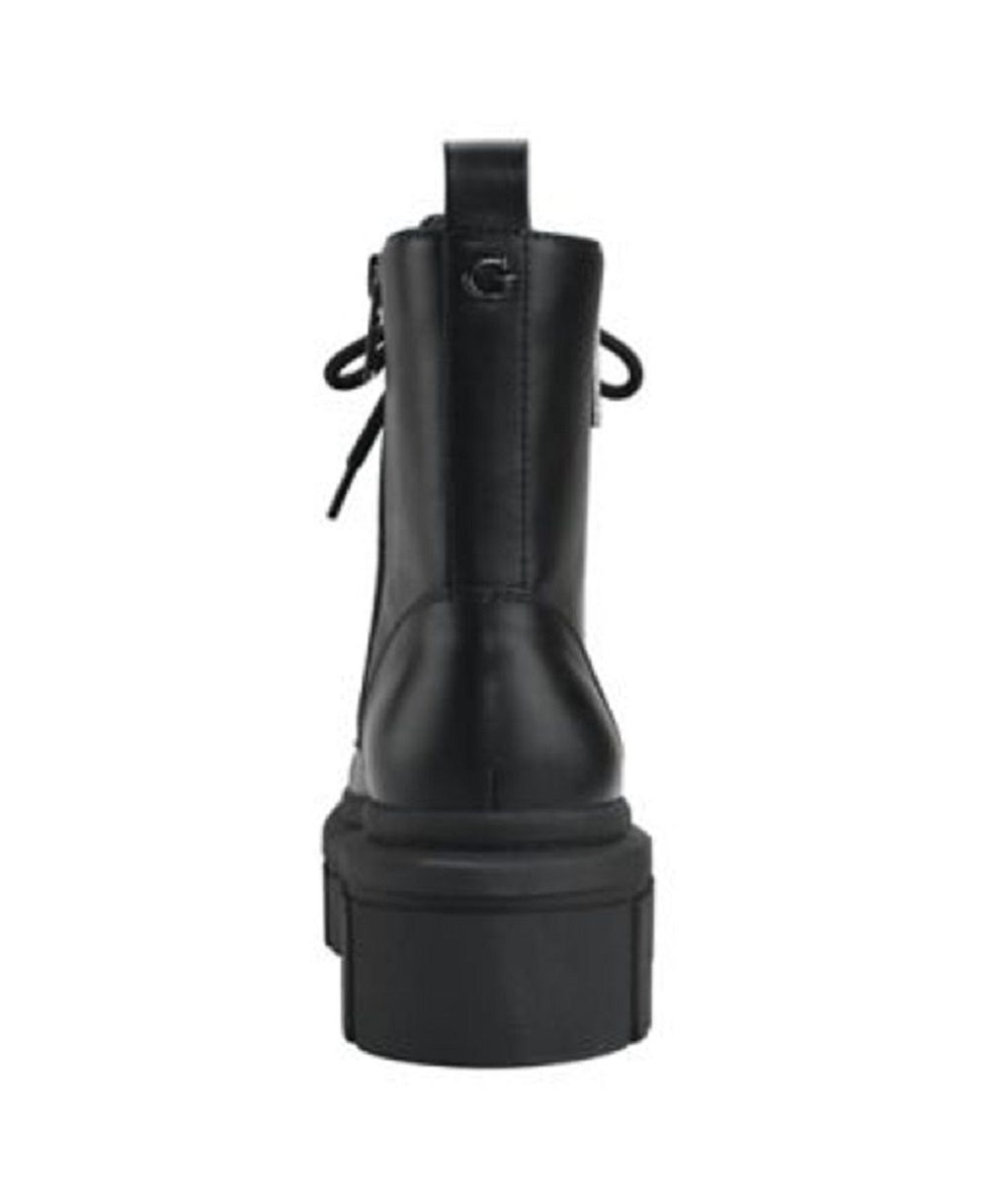 Botas femininas GUESS Ferina Combat Lug Sole com cadarço, pretas, tamanho 7 M