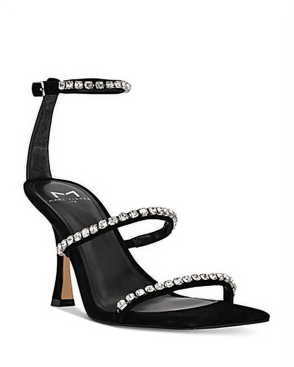 Sandálias femininas de salto alto com tiras e detalhes Dezzi da Marc Fisher Ltd., pretas, tamanho 8
