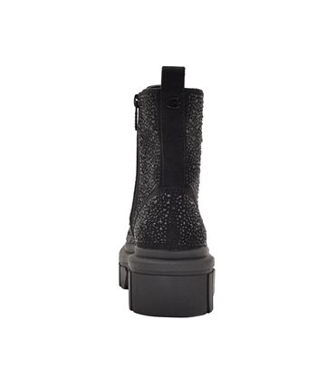 Botas de combate femininas GUESS Ferine com detalhes pretos, tamanho 10 M