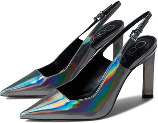 Calvin Klein Attract Scarpin bico fino em couro sintético, tamanho 7,5, cor peltre