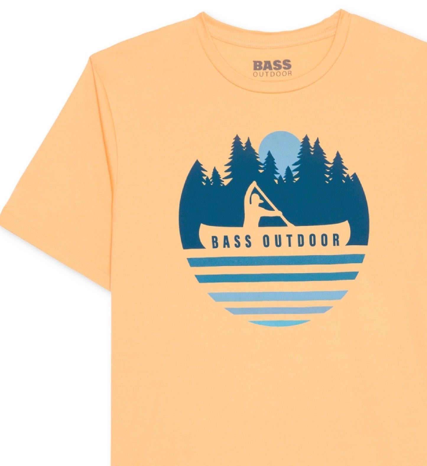 Camiseta masculina Bass Outdoor com estampa gráfica e logotipo laranja