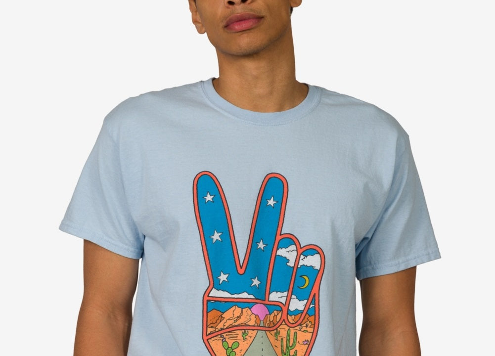 Camiseta masculina Junk Food Trip In Peace, azul, tamanho pequeno