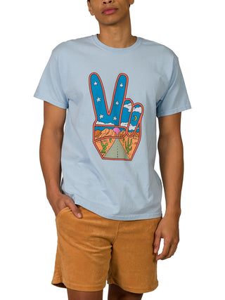 Camiseta masculina Junk Food Trip In Peace, azul, tamanho pequeno