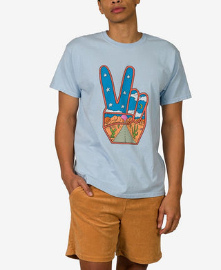 Camiseta masculina Junk Food Trip In Peace azul tamanho X-G