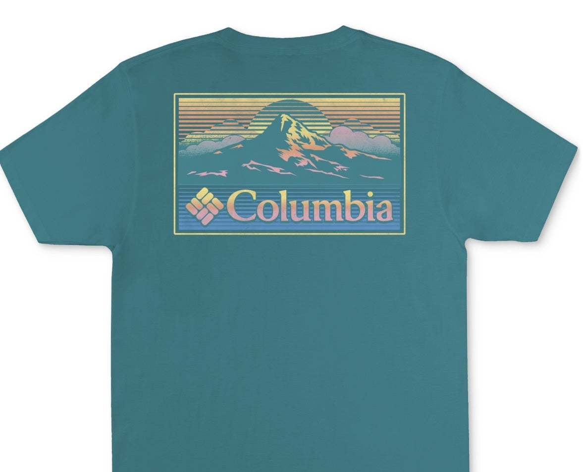 Camiseta gráfica masculina Columbia verde tamanho XX-G