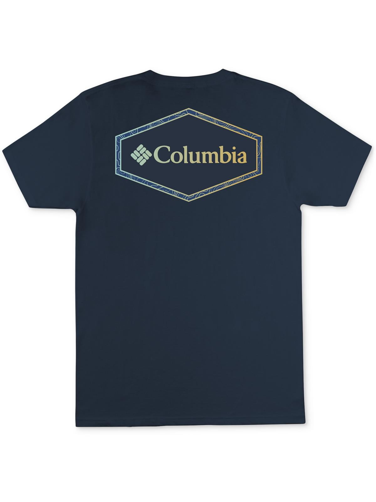 Camiseta Columbia Masculina de Algodão com Gola Redonda e Estampa Azul, Tamanho Grande