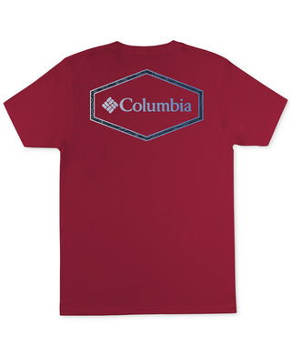 Camiseta Columbia Masculina de Algodão com Gola Redonda e Estampa Vermelha, Tamanho Pequeno