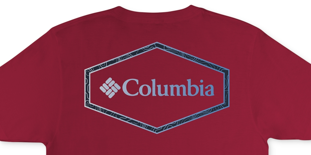 Camiseta Columbia Masculina de Algodão com Gola Redonda e Estampa Vermelha, Tamanho Pequeno