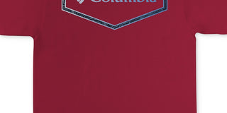 Camiseta Columbia Masculina de Algodão com Gola Redonda e Estampa Vermelha, Tamanho Pequeno