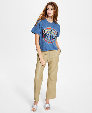 Camiseta feminina Junk Food de algodão com estampa gráfica dos Beatles, azul, tamanho grande