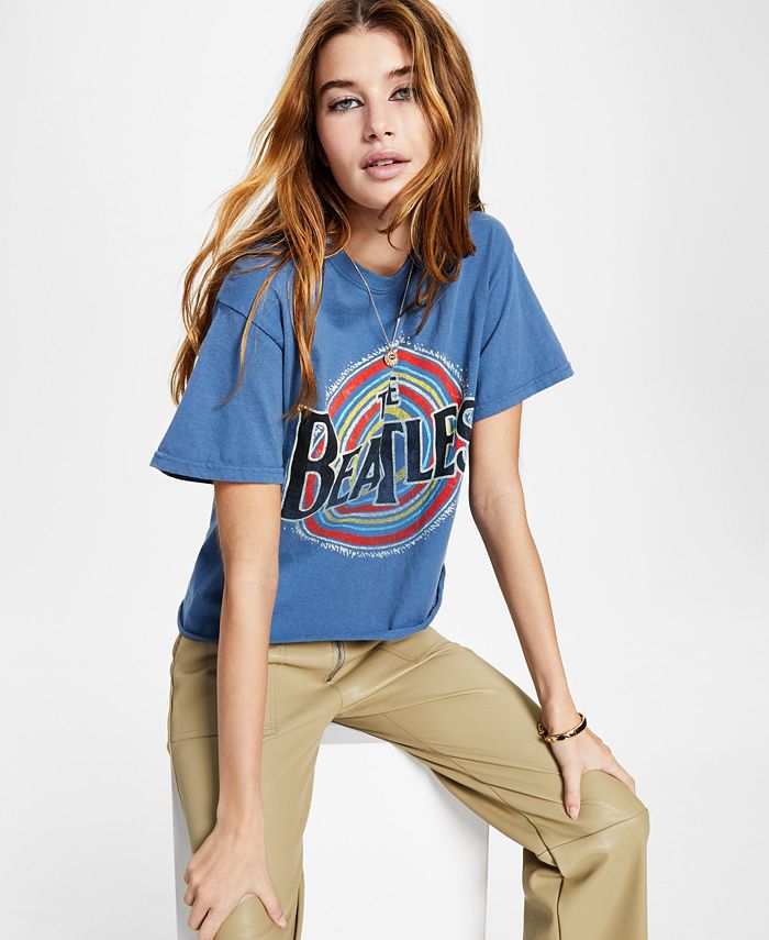 Camiseta feminina Junk Food de algodão com estampa gráfica dos Beatles, azul, tamanho extragrande