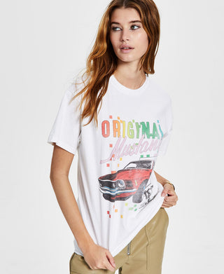 Camiseta feminina com estampa gráfica original Mustang da Junk Food, branca, tamanho grande
