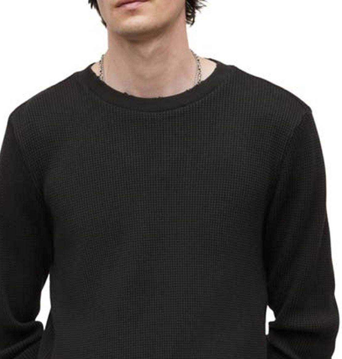 Blusa masculina de algodão com manga comprida e malha waffle John Varvatos, preta, tamanho médio