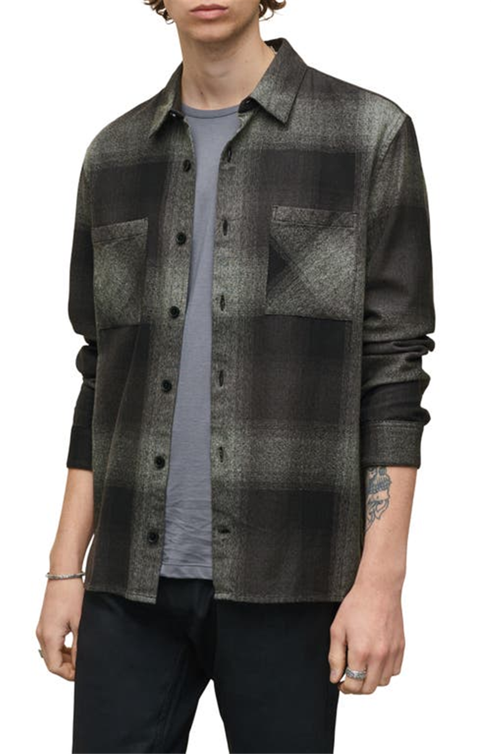 Camisa de algodão masculina John Varvatos com botões, tamanho regular, preta, tamanho extragrande