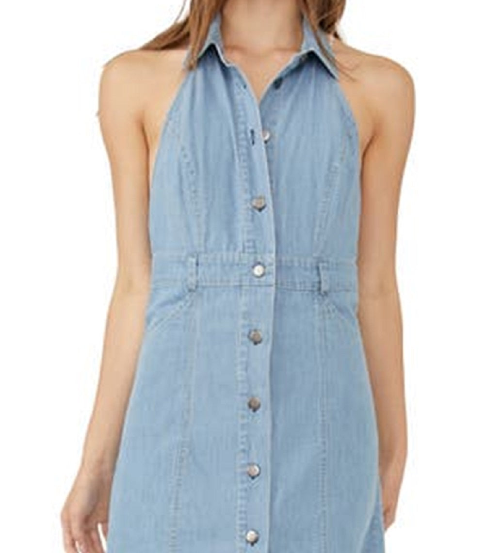 Vestido curto jeans Sami Halter feminino Free People, azul, tamanho médio