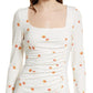 Vestido Celia Floral com decote quadrado e manga comprida, tamanho X-S