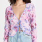 Blusa feminina Venice Floral com amarração frontal, roxa, tamanho extrapequeno